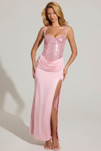 Chic Embellished Corset Maxi Dress in Blush Pink