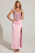 Chic Embellished Corset Maxi Dress in Blush Pink