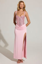 Chic Embellished Corset Maxi Dress in Blush Pink