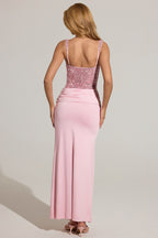 Chic Embellished Corset Maxi Dress in Blush Pink