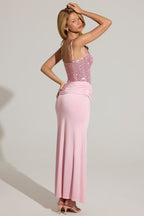 Chic Embellished Corset Maxi Dress in Blush Pink