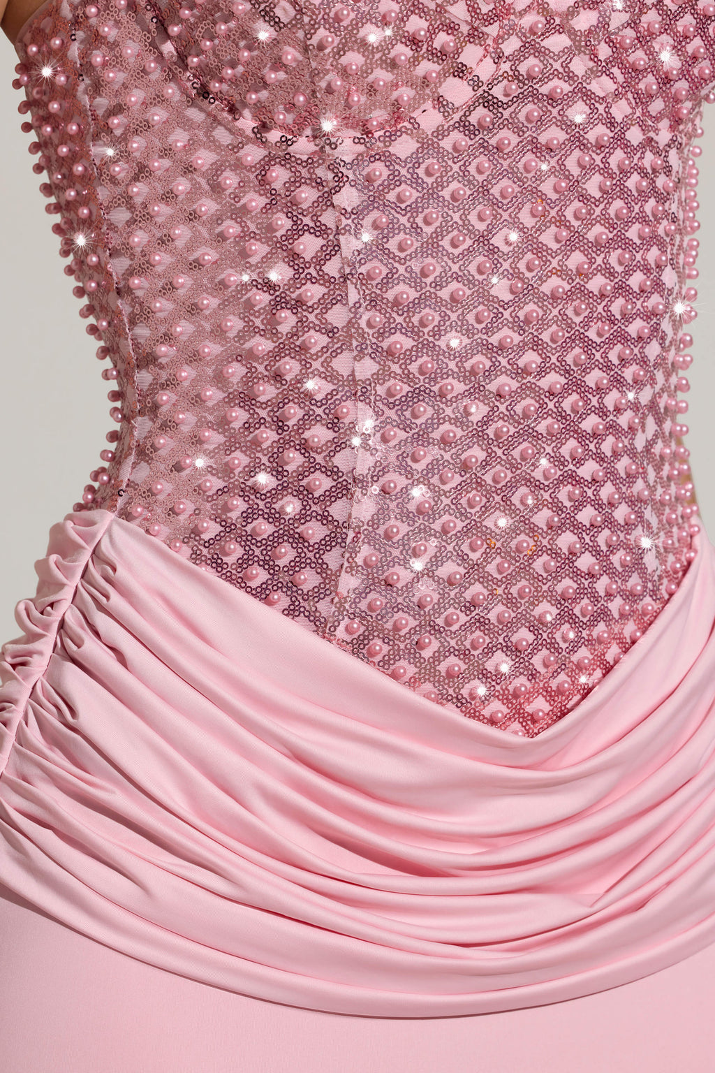 Chic Embellished Corset Maxi Dress in Blush Pink