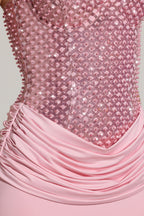 Chic Embellished Corset Maxi Dress in Blush Pink