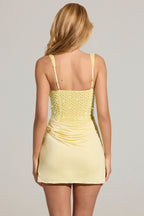 Chic Embellished Corset Mini Dress in Lemon Yellow