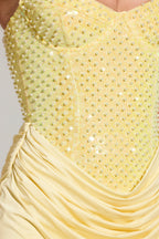 Chic Embellished Corset Mini Dress in Lemon Yellow