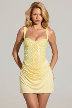 Chic Embellished Corset Mini Dress in Lemon Yellow