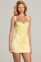 Chic Embellished Corset Mini Dress in Lemon Yellow
