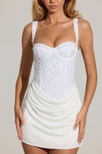 Chic Embellished Corset Mini Dress in White