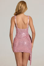 Chic Embellished Draped Mini Dress in Blush Pink