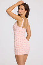 Chic Embellished Square-Neck Mini Dress in Soft Pink Ombre