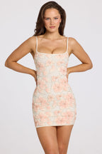 Chic Embellished Square-Neck Mini Dress in Peach Ombre