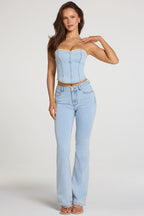 Chic Mid-Rise Bootcut Jeans in Light Denim