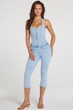 Chic Denim Capri Jumpsuit in Light Denim