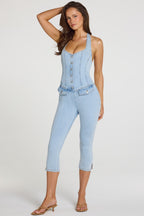 Chic Denim Capri Jumpsuit in Light Denim