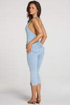 Chic Denim Capri Jumpsuit in Light Denim