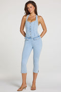 Chic Denim Capri Jumpsuit in Light Denim