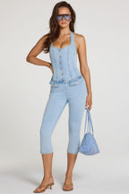 Chic Denim Capri Jumpsuit in Light Denim