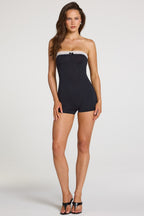 Chic Modal Lace-Trim Playsuit in Black