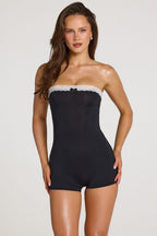 Chic Modal Lace-Trim Playsuit in Black