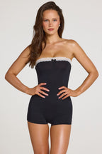 Chic Modal Lace-Trim Playsuit in Black