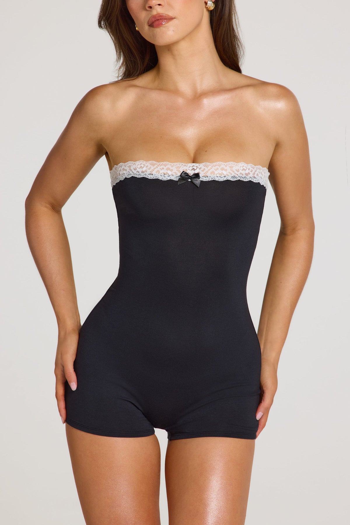 Chic Modal Lace-Trim Playsuit in Black