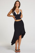 Chic Modal Lace-Trim Halterneck Top in Black