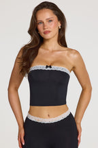 Chic Modal Lace-Trim Bandeau Top in Black