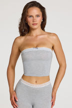 Chic Modal Lace-Trim Bandeau Top in Grey Marl
