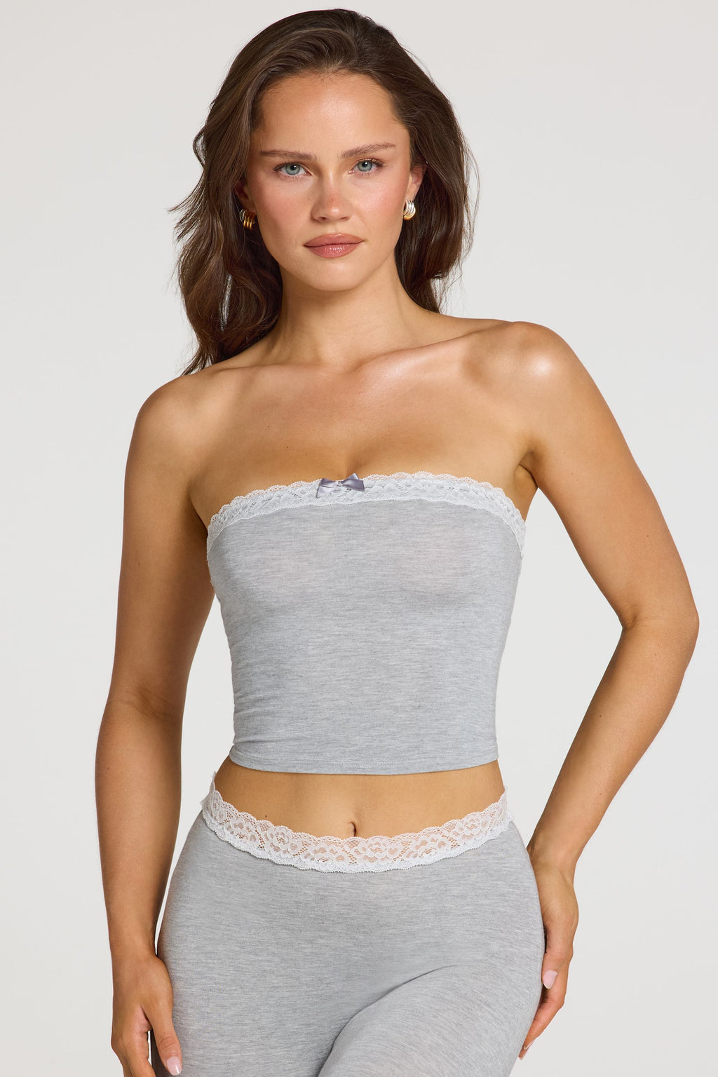 Chic Modal Lace-Trim Bandeau Top in Grey Marl