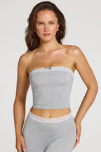 Chic Modal Lace-Trim Bandeau Top in Grey Marl