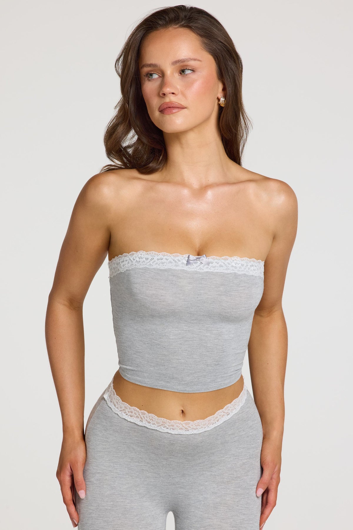 Chic Modal Lace-Trim Bandeau Top in Grey Marl