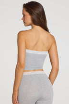 Chic Modal Lace-Trim Bandeau Top in Grey Marl