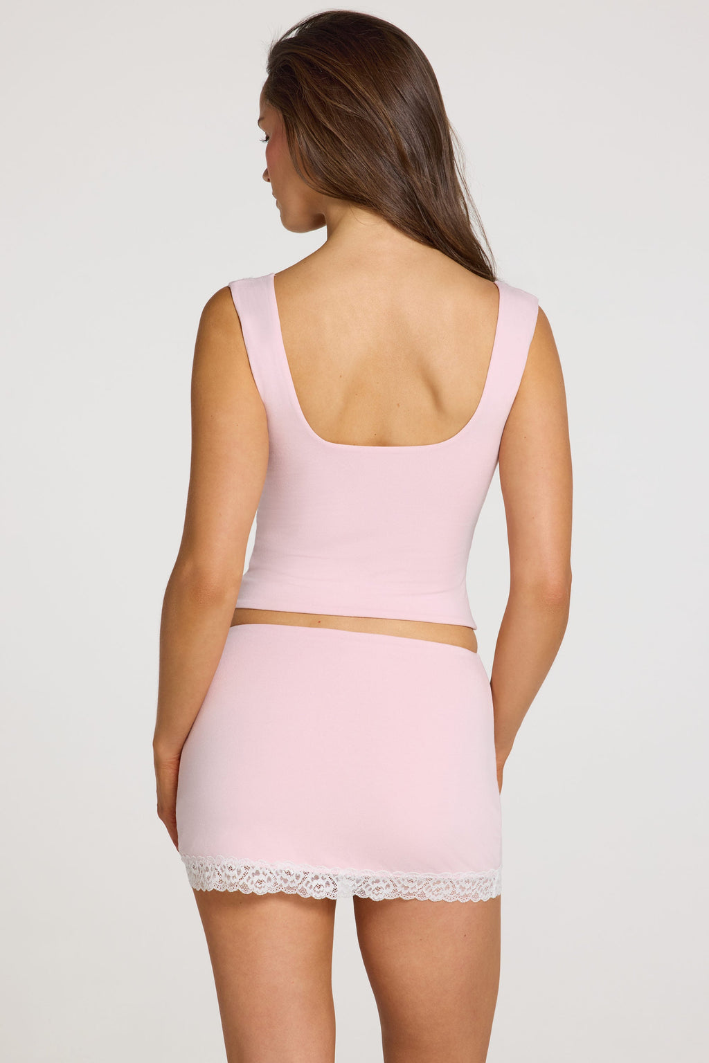 Chic Modal Lace-Trim Top in Baby Pink