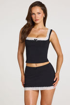 Chic Modal Lace-Trim Top in Black