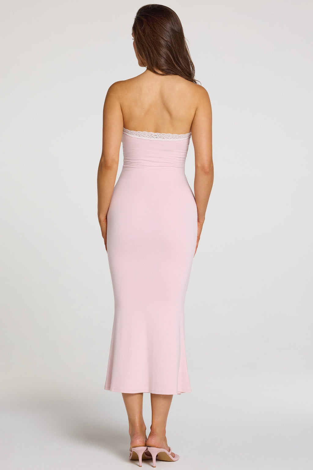 Chic Modal Lace-Trim Midaxi Dress in Baby Pink