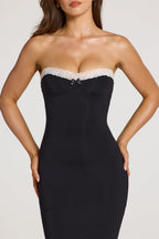 Chic Modal Lace-Trim Midaxi Dress in Black