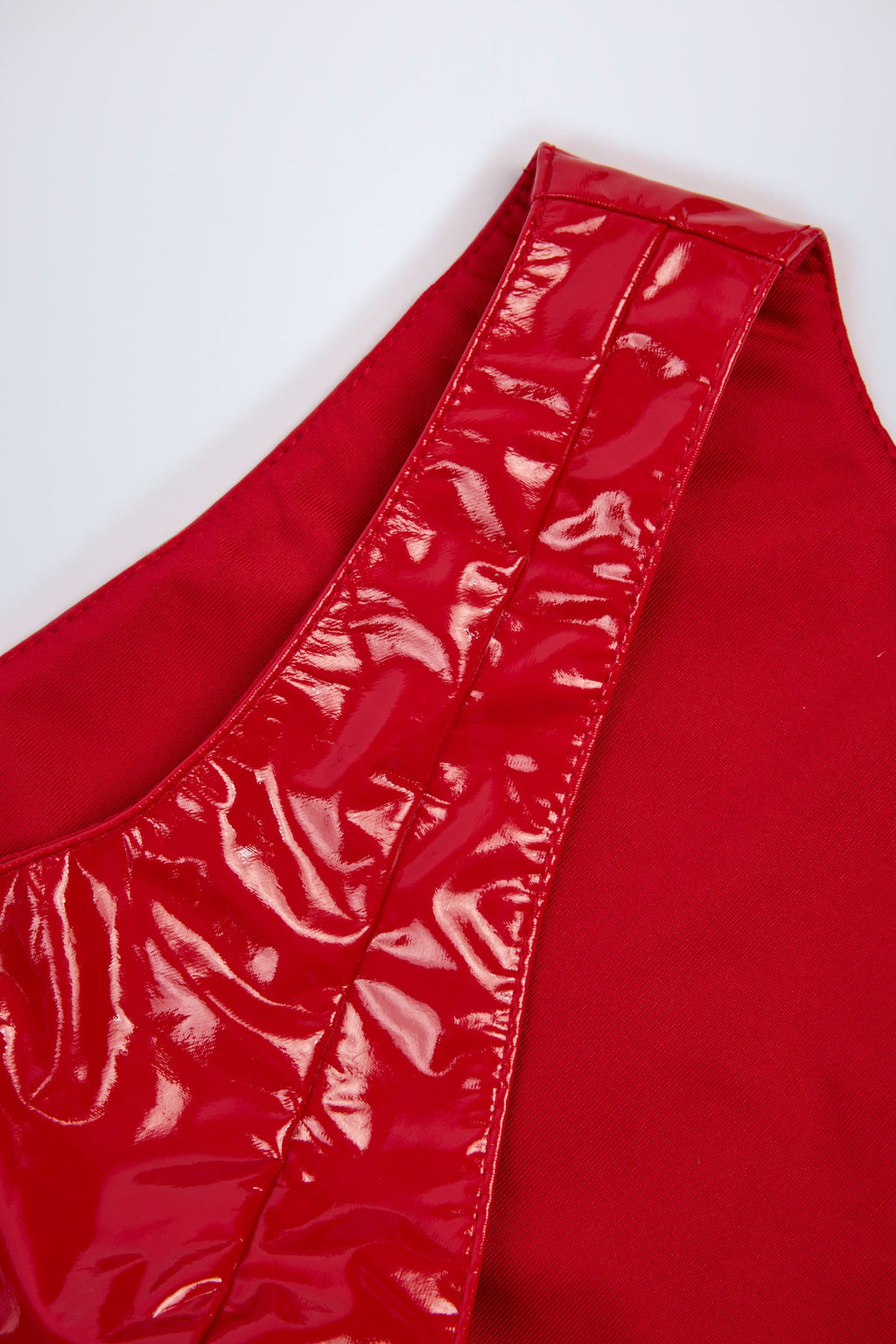 Chic Glossy Vinyl Plunge-Neck Bodysuit in Fire Red