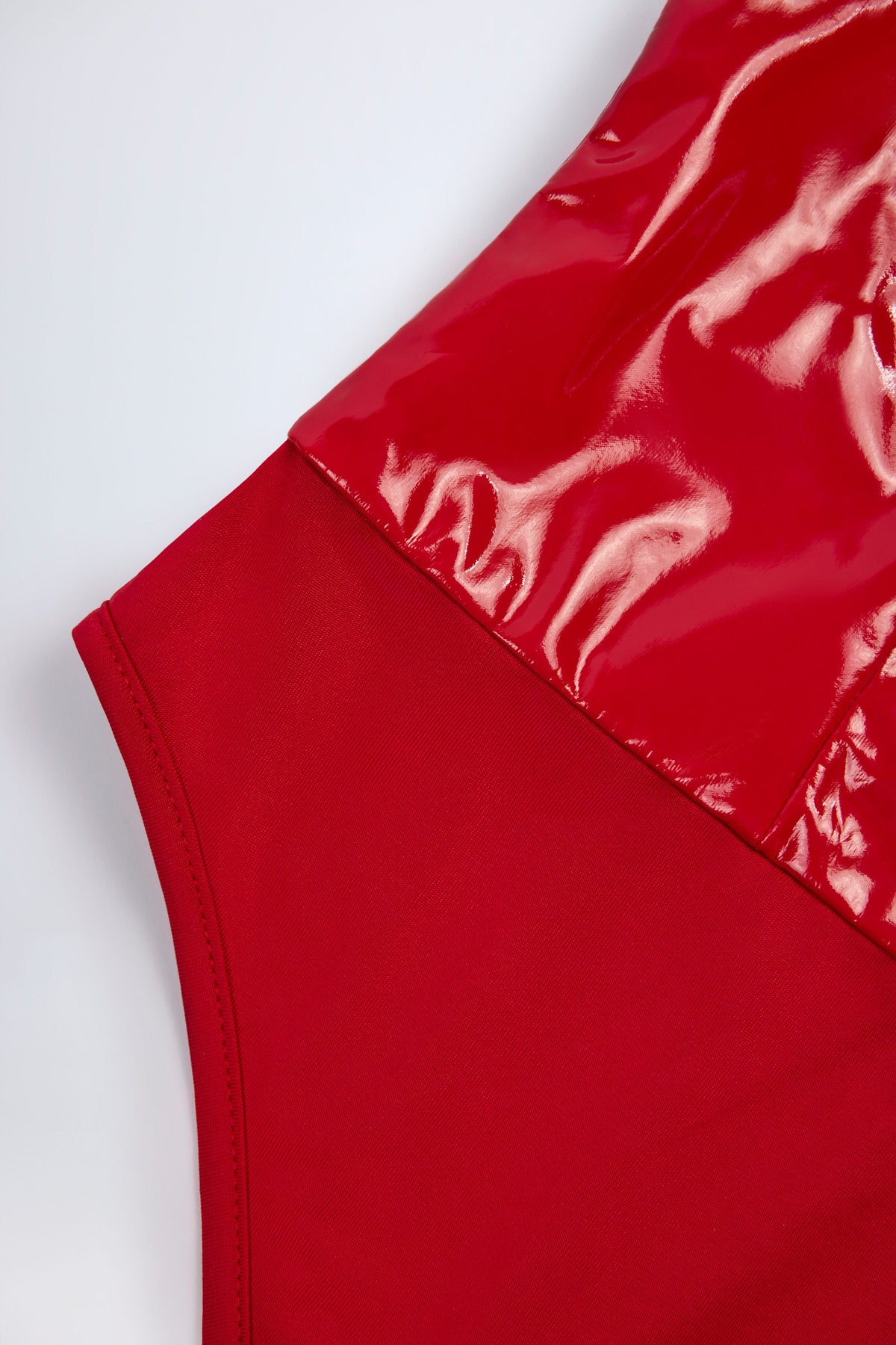 Chic Glossy Vinyl Plunge-Neck Bodysuit in Fire Red