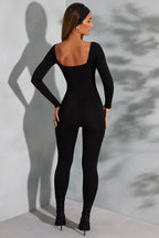 Chic Square Neck Long Sleeve Jumpsuit in Black