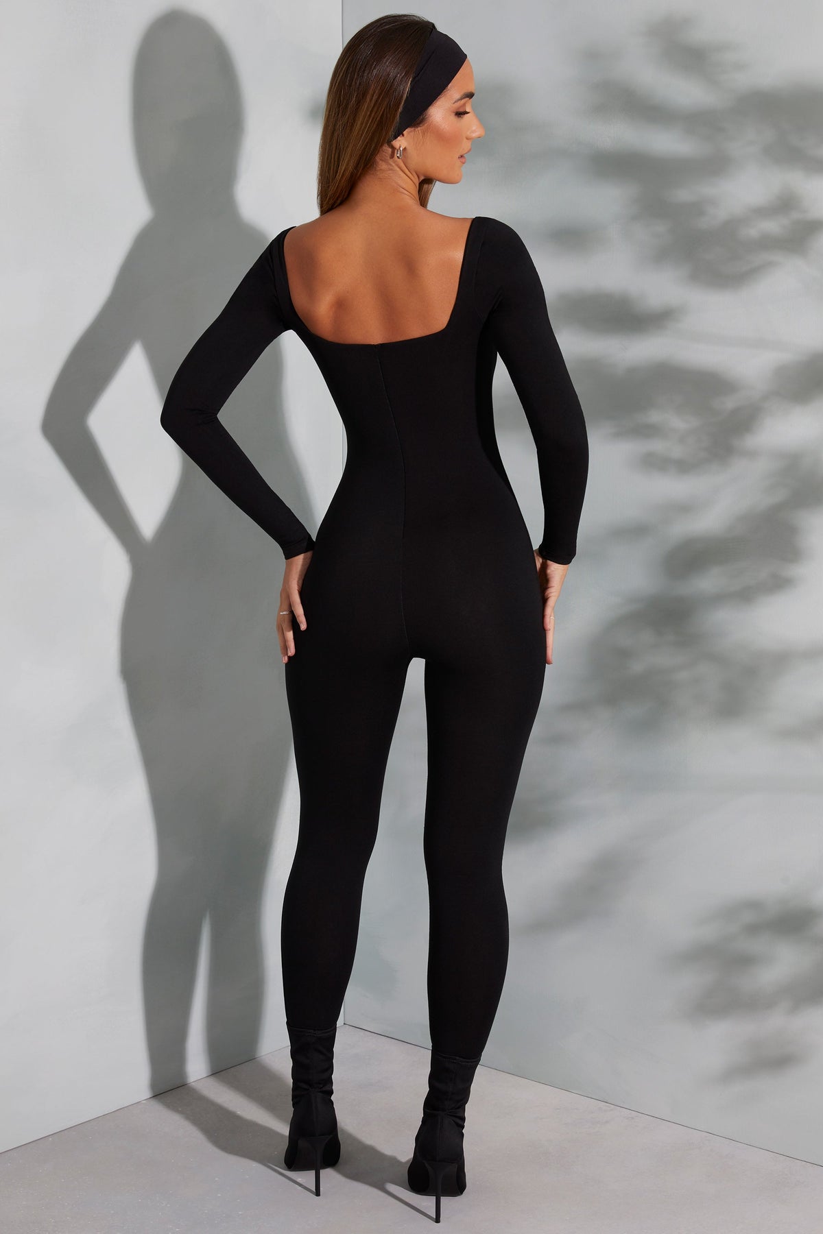 Chic Square Neck Long Sleeve Jumpsuit in Black