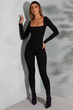 Chic Square Neck Long Sleeve Jumpsuit in Black