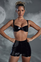 Chic Vinyl Curved Cup Bra in Black