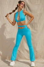 Chic Petite Cut Out Flare Trousers in Aqua