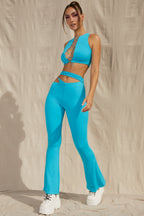 Chic Petite Cut Out Flare Trousers in Aqua