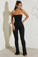 Chic Strapless Flared Hem Jumpsuit in Black