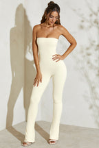 Chic Strapless Flared Hem Jumpsuit in Ivory