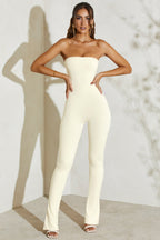 Chic Strapless Flared Hem Jumpsuit in Ivory