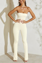 Chic Strapless Flared Hem Jumpsuit in Ivory