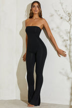 Chic Strapless Flared Hem Jumpsuit in Black