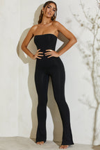 Chic Strapless Flared Hem Jumpsuit in Black